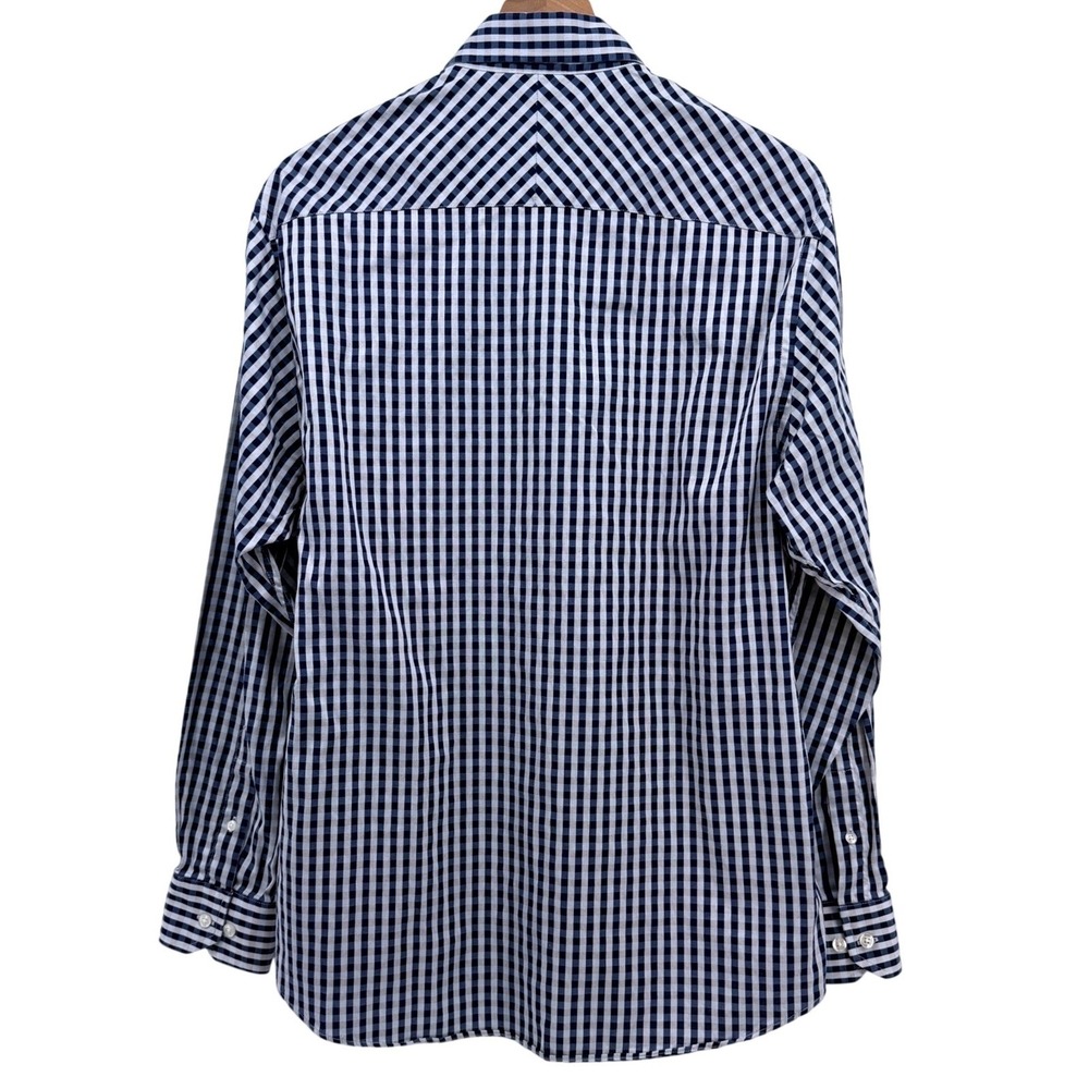 Johnston & Murphy Shirt Mens M Navy Gingham Tailored Fit Long Sleeve Casual Prep - Picture 3 of 8